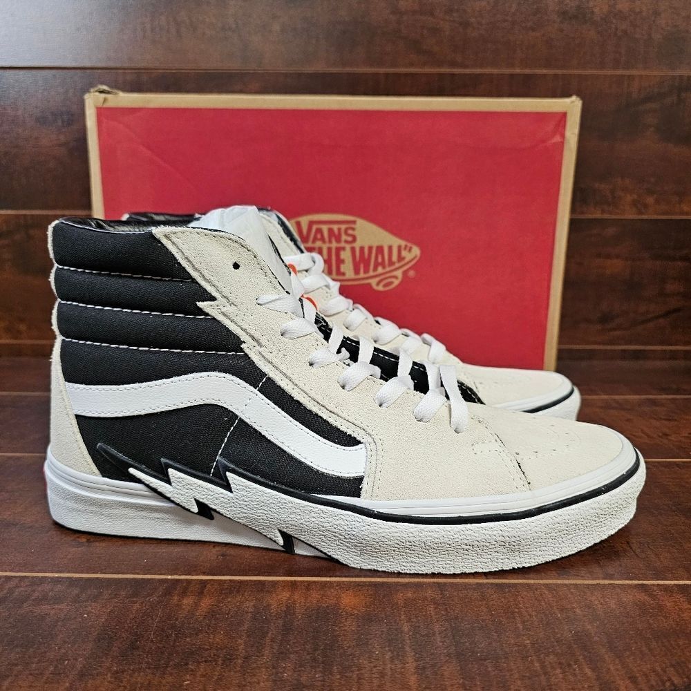 Vans Sk8-Hi Bolt Antique White Black Sneakers Mens Size 9.5